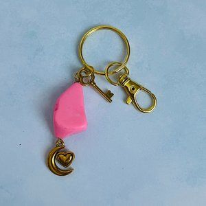 Pink Howlite Gemstone/Charms Handmade Keyring/Keychain 3” NEW